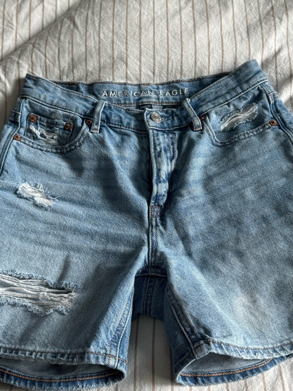 American Eagle Outfitters Light Blue Distressed Relaxed Men’s Denim Shorts
